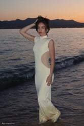 Massie Slinky And Mesh Maxi Dress - Lemon